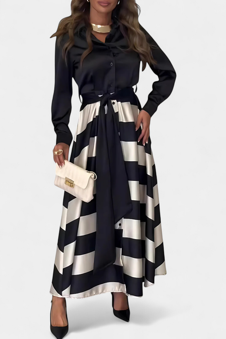 Robe Chemise Longue à Rayures avec Ceinture