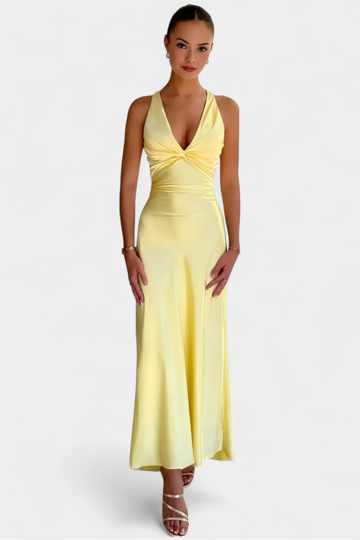 Robe Lea Élégante avec Taille Froncée et Décolleté en V