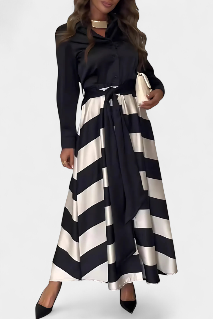 Robe Chemise Longue à Rayures avec Ceinture