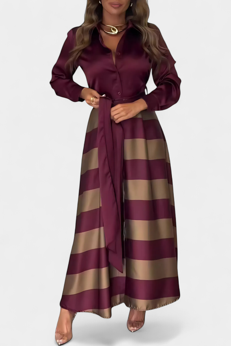 Robe Chemise Longue à Rayures avec Ceinture