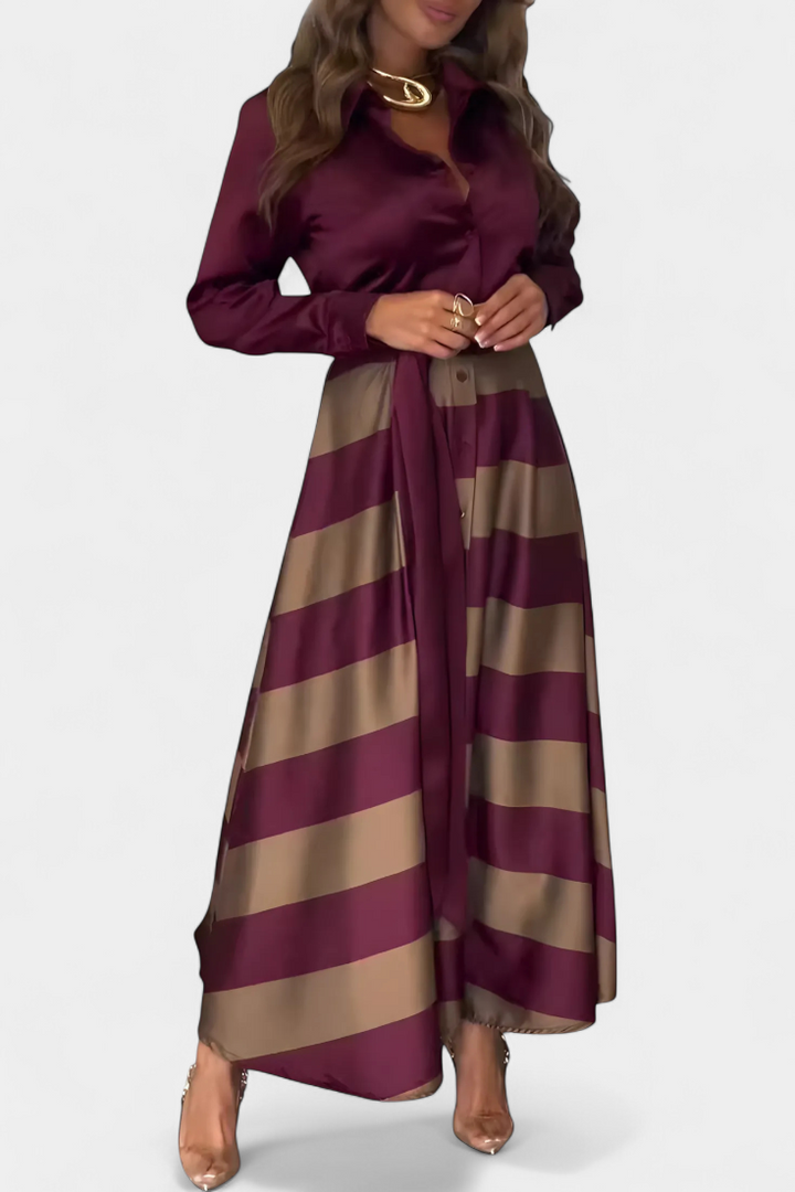 Robe Chemise Longue à Rayures avec Ceinture