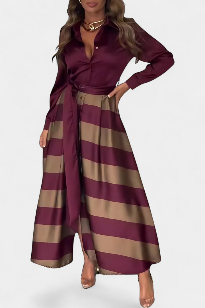Robe Chemise Longue à Rayures avec Ceinture