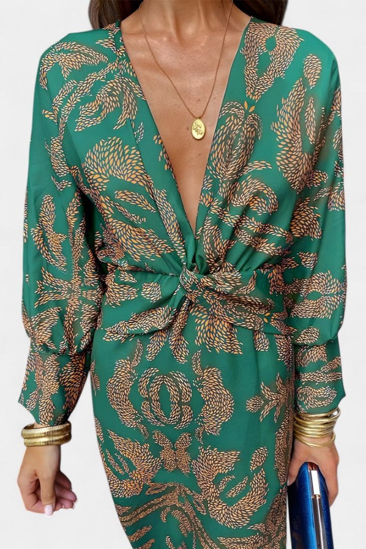 Ema - Robe Maxi avec Décolleté en V et Nœud Frontale