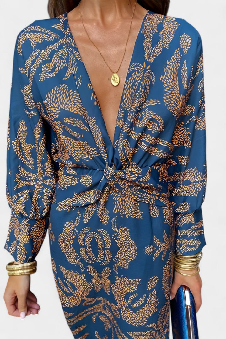 Ema - Robe Maxi avec Décolleté en V et Nœud Frontale