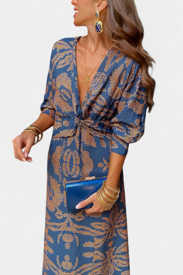 Ema - Robe Maxi avec Décolleté en V et Nœud Frontale