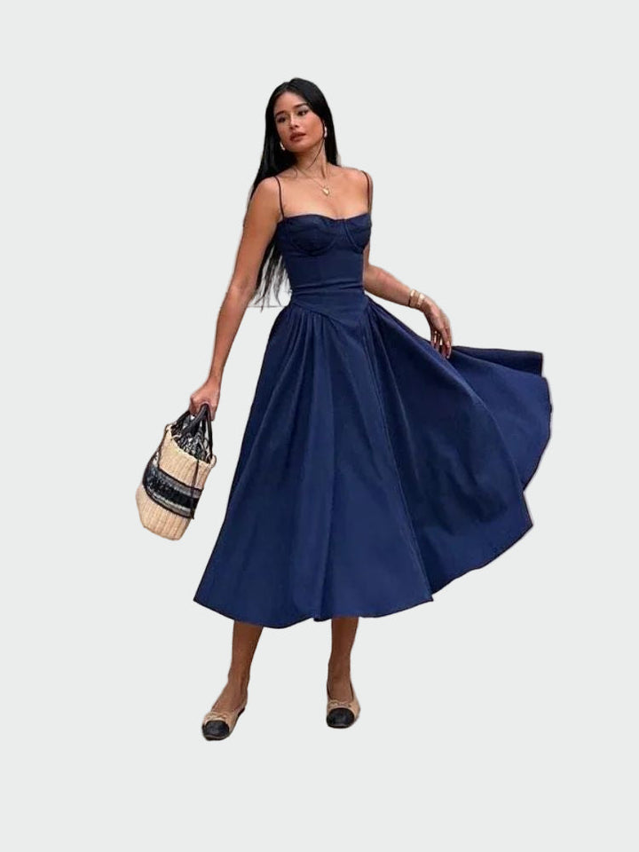 Robe Maxi en Satin avec Fines Bretelles