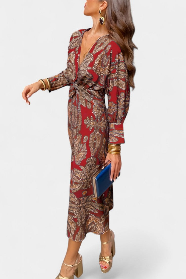 Ema - Robe Maxi avec Décolleté en V et Nœud Frontale