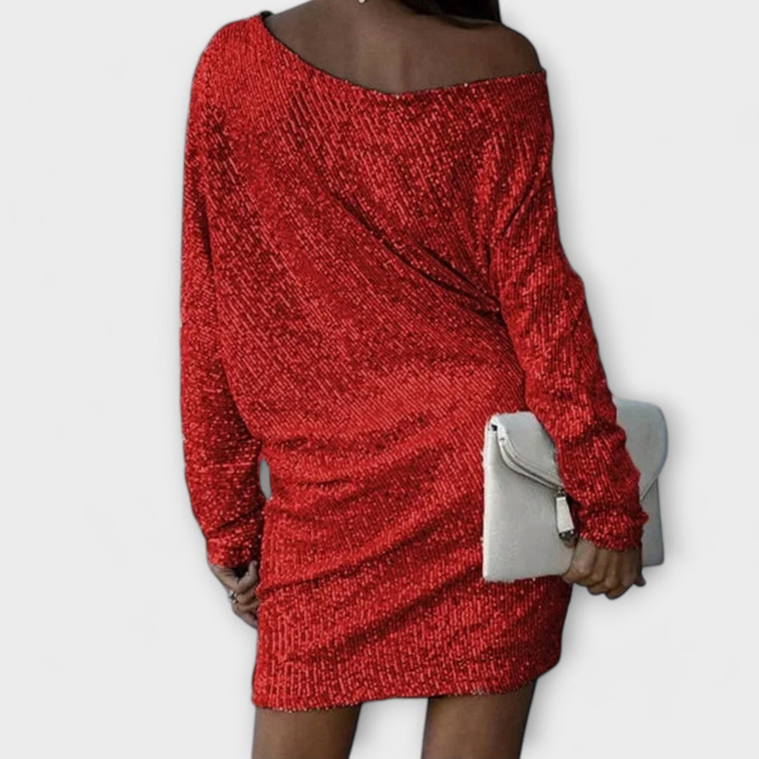 Jéssica – Robe Brillante à Épaules Dégagées