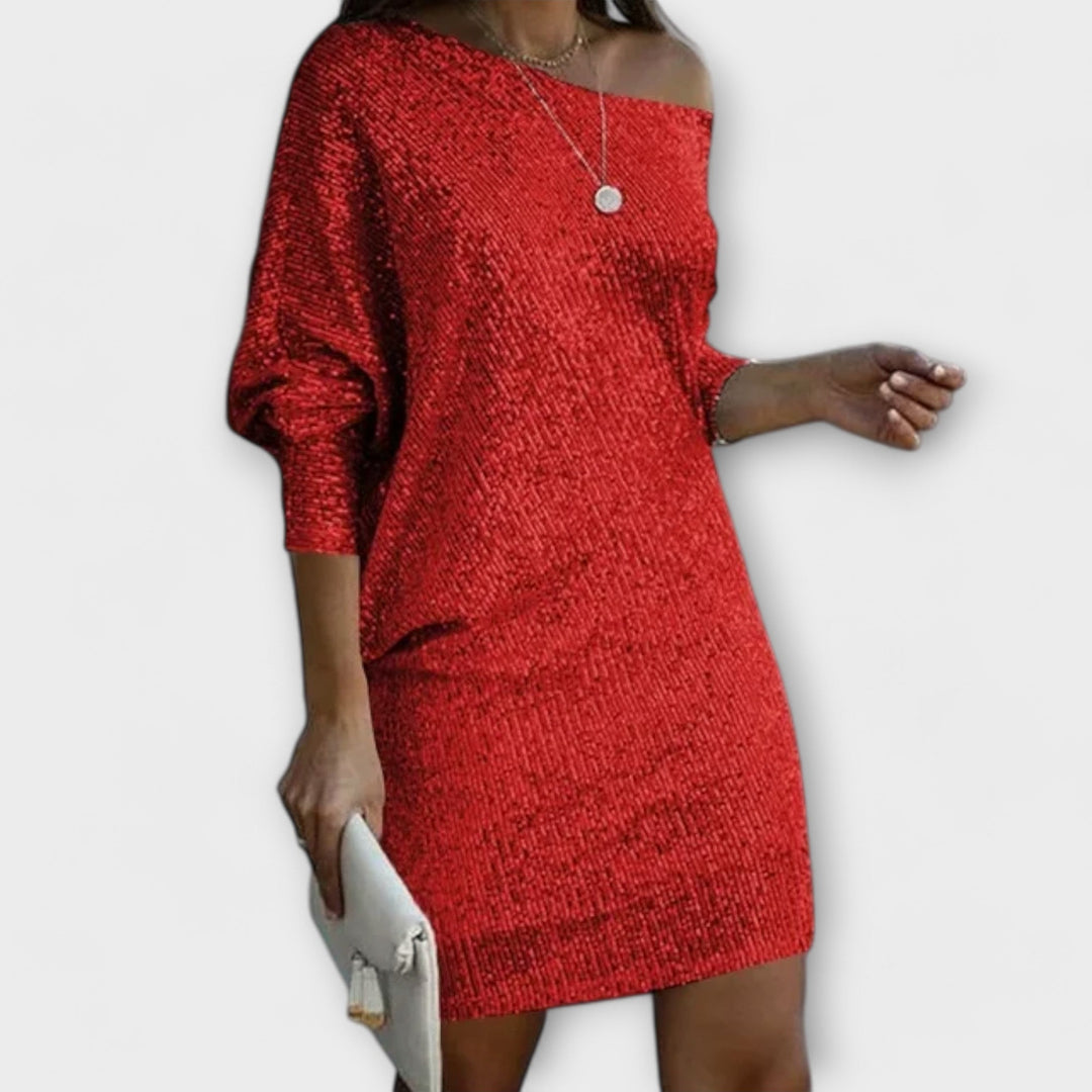 Jéssica – Robe Brillante à Épaules Dégagées