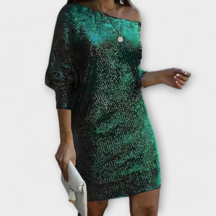 Jéssica – Robe Brillante à Épaules Dégagées