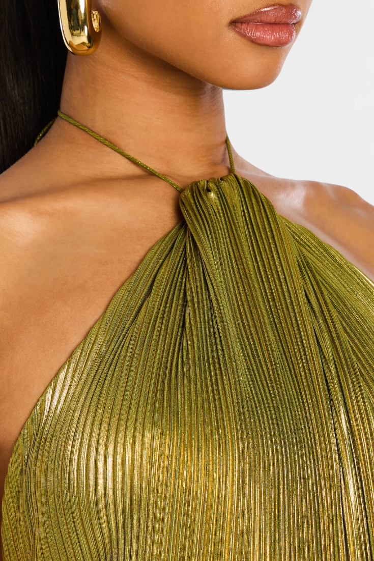 Robe Métallique Bojana avec Dos Nu et Haute Fente