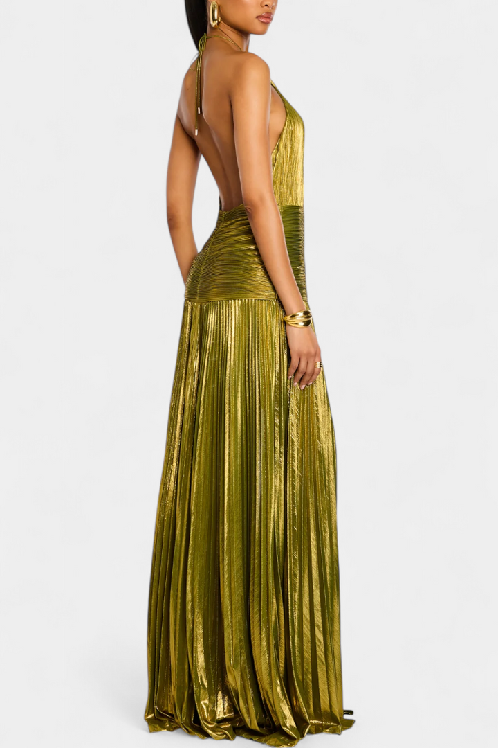 Robe Métallique Bojana avec Dos Nu et Haute Fente