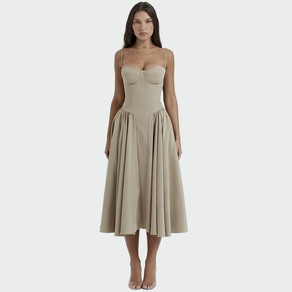 Robe Maxi en Satin avec Fines Bretelles