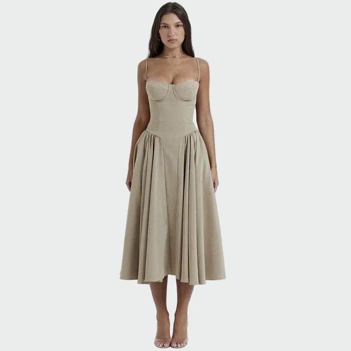 Robe Maxi en Satin avec Fines Bretelles