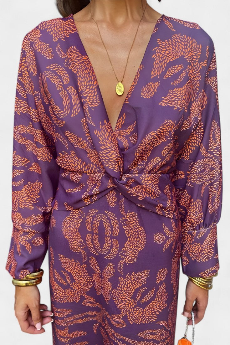 Ema - Robe Maxi avec Décolleté en V et Nœud Frontale