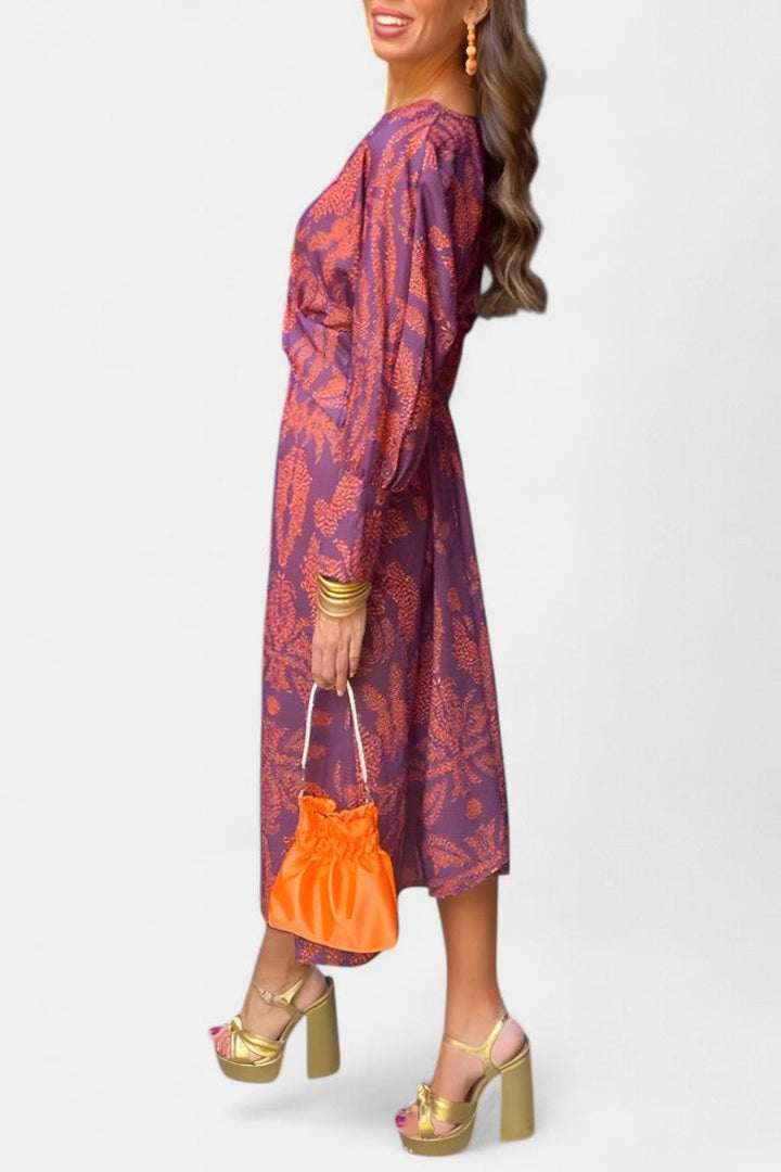 Ema - Robe Maxi avec Décolleté en V et Nœud Frontale