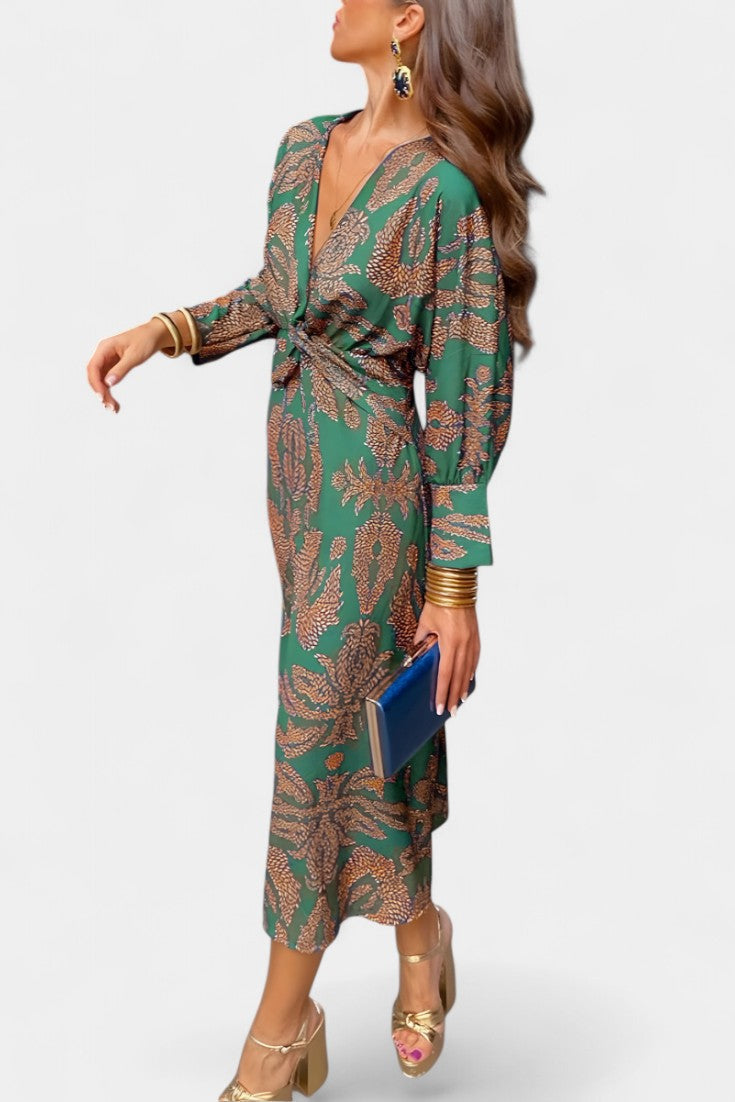 Ema - Robe Maxi avec Décolleté en V et Nœud Frontale
