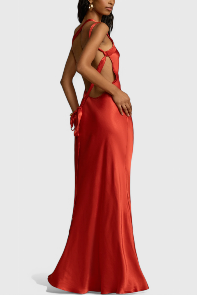 Robe Maxi Sofia avec Bretelles Diagonales et Dos Nu