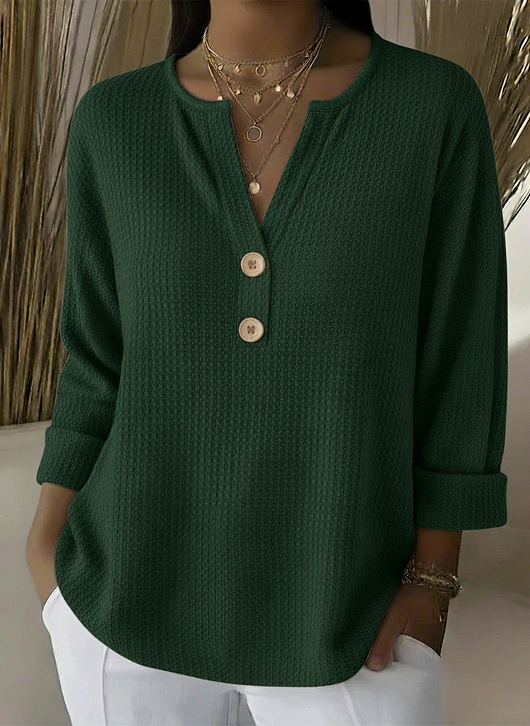 Lucía | T-shirt Henley à Texture Gauffrée avec Boutons