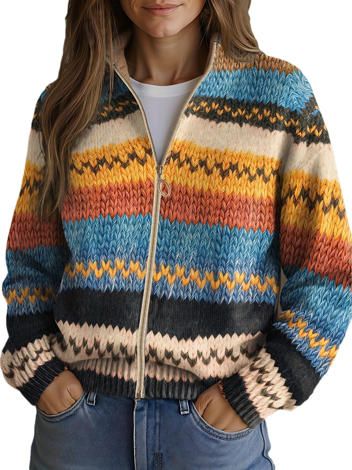 Beatrix | Cardigan Tricot Rayé Zigzag