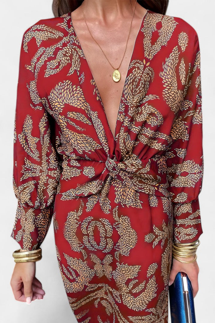 Ema - Robe Maxi avec Décolleté en V et Nœud Frontale
