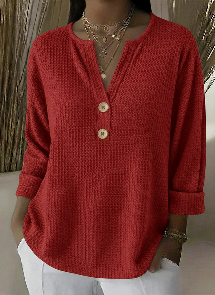 Lucía | T-shirt Henley à Texture Gauffrée avec Boutons