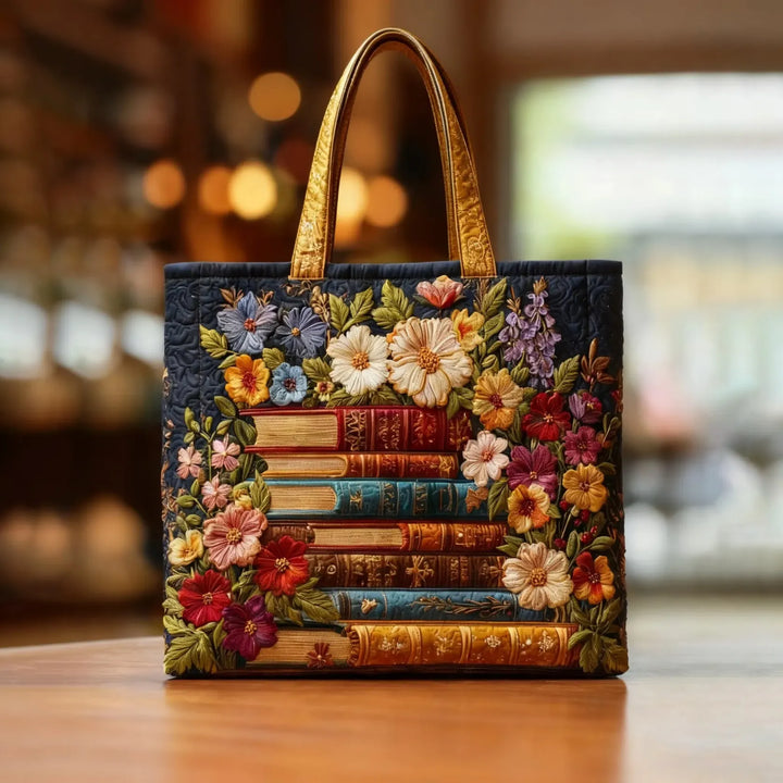 Sac Tote Artisanal - Imprimé Floral et Livres