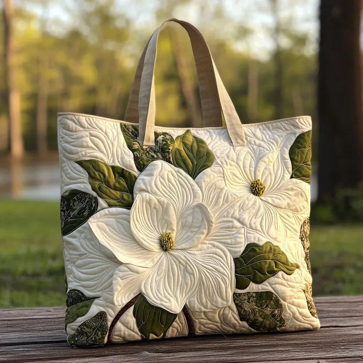 Sac tote matelassé artisanal - Jolis lys blancs
