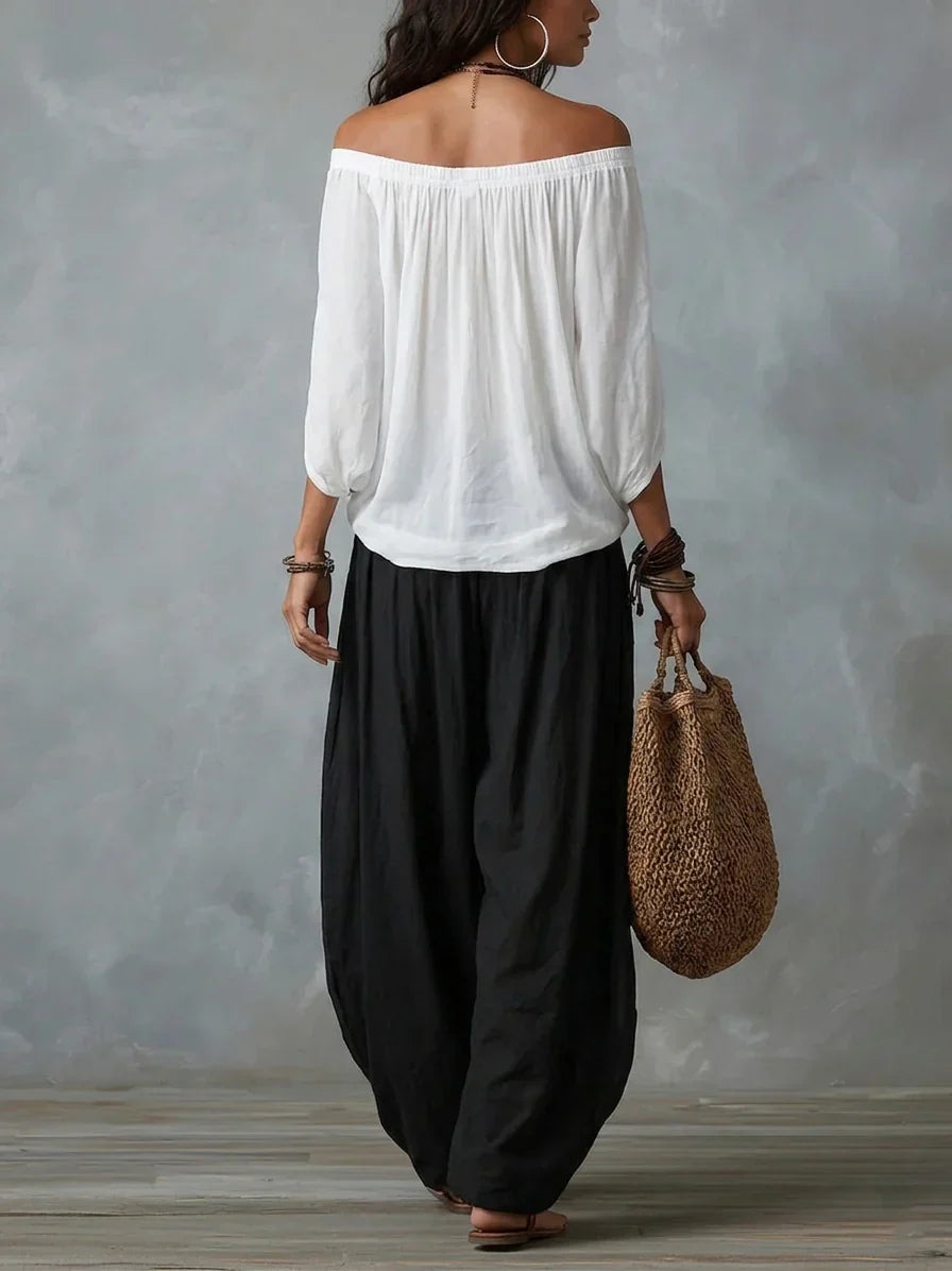 Haut à épaules dénudées et pantalon lantern