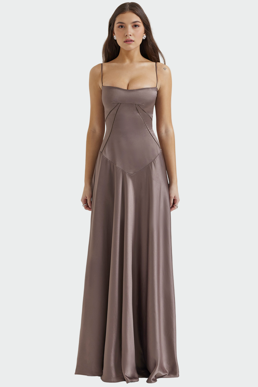 Robe Maxi en Satin avec Fines Bretelles