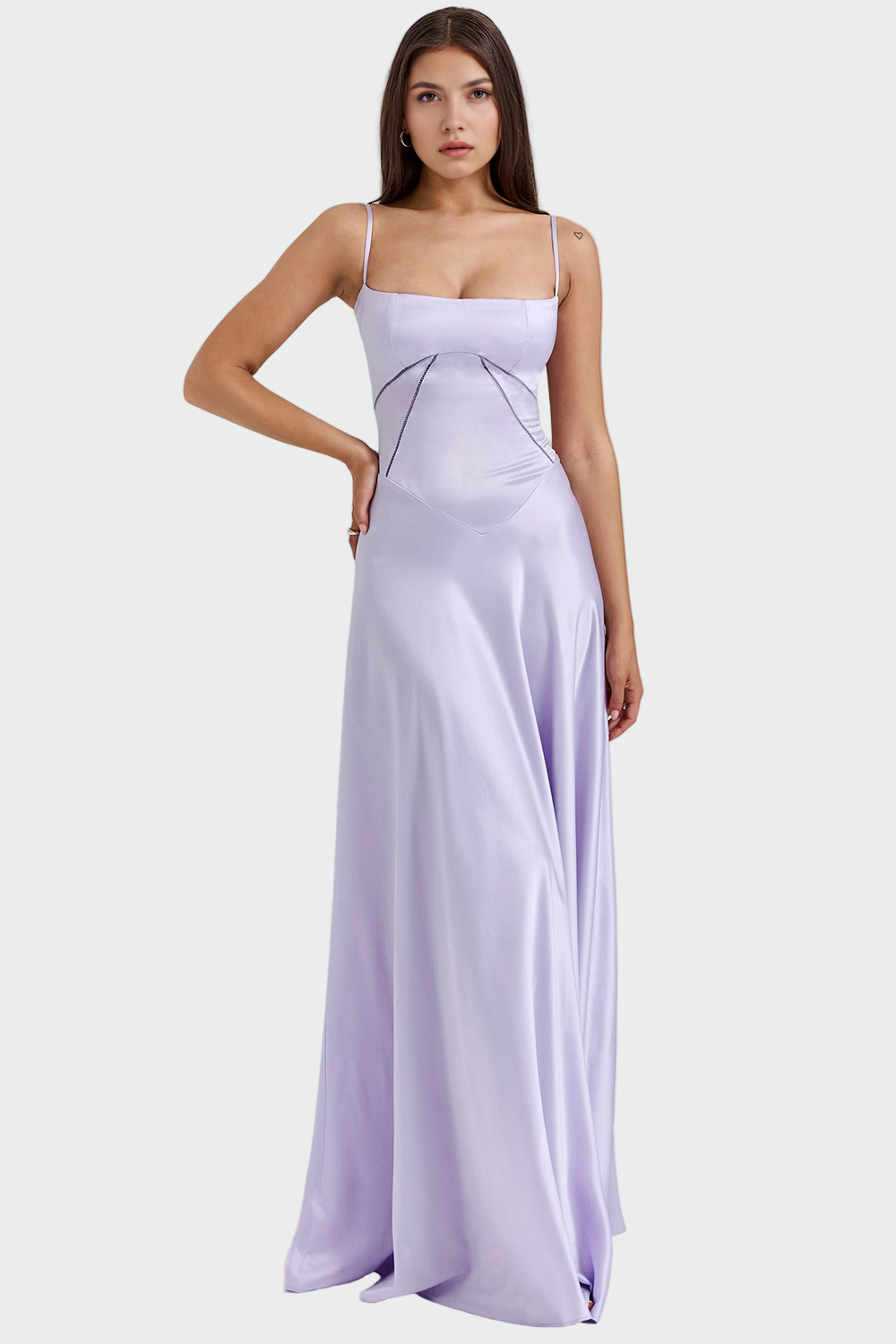 Robe Maxi en Satin avec Fines Bretelles
