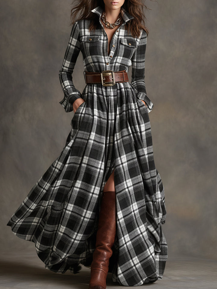 Elena - Chemise-robe à carreaux