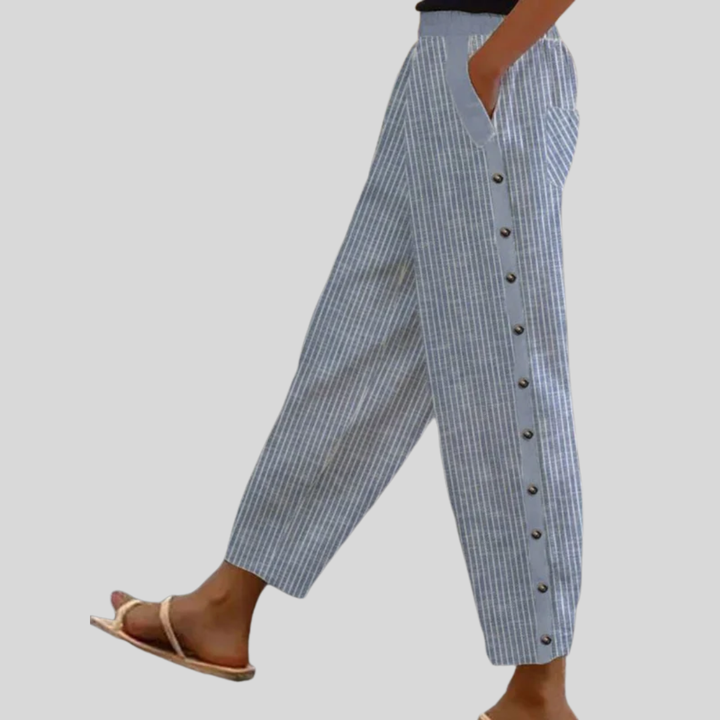 Linaya - Pantalons à Boutons Rayés