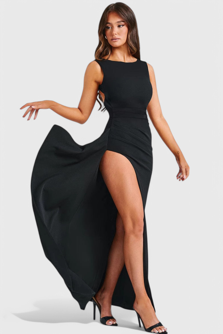 Robe en Soie avec Dos Découvert et Grande Fente