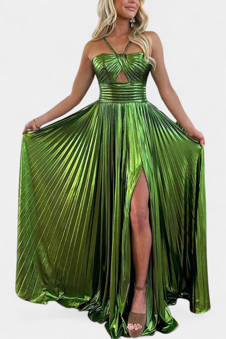 Robe Branimira Maxi Métallique avec Décolleté en V et Fente