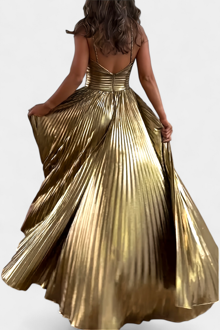 Robe Branimira Maxi Métallique avec Décolleté en V et Fente