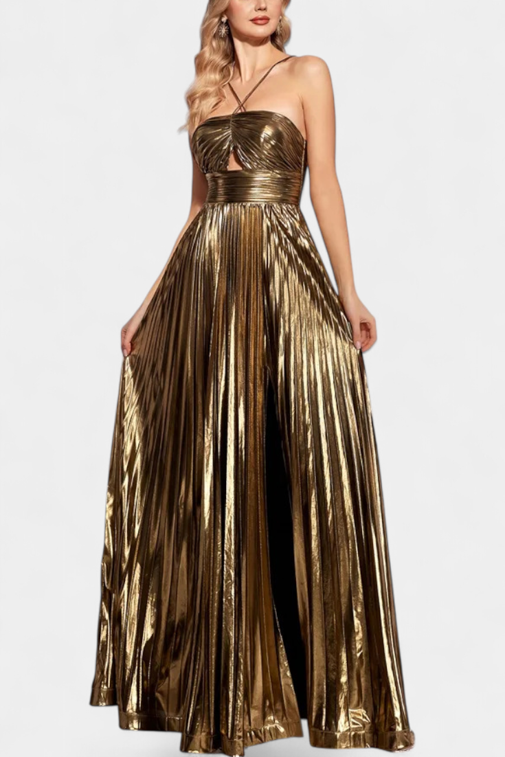 Robe Branimira Maxi Métallique avec Décolleté en V et Fente
