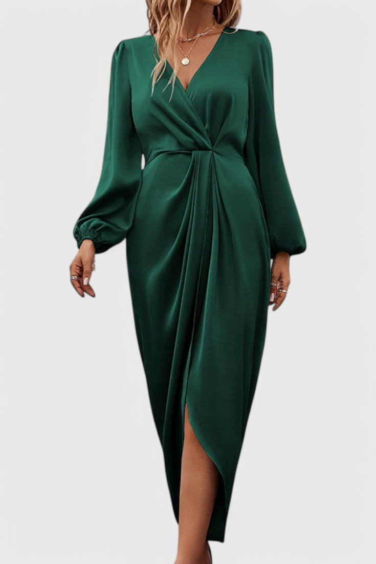 Andrea - Robe Longue Élégante avec Décolleté en V et Fente Latérale