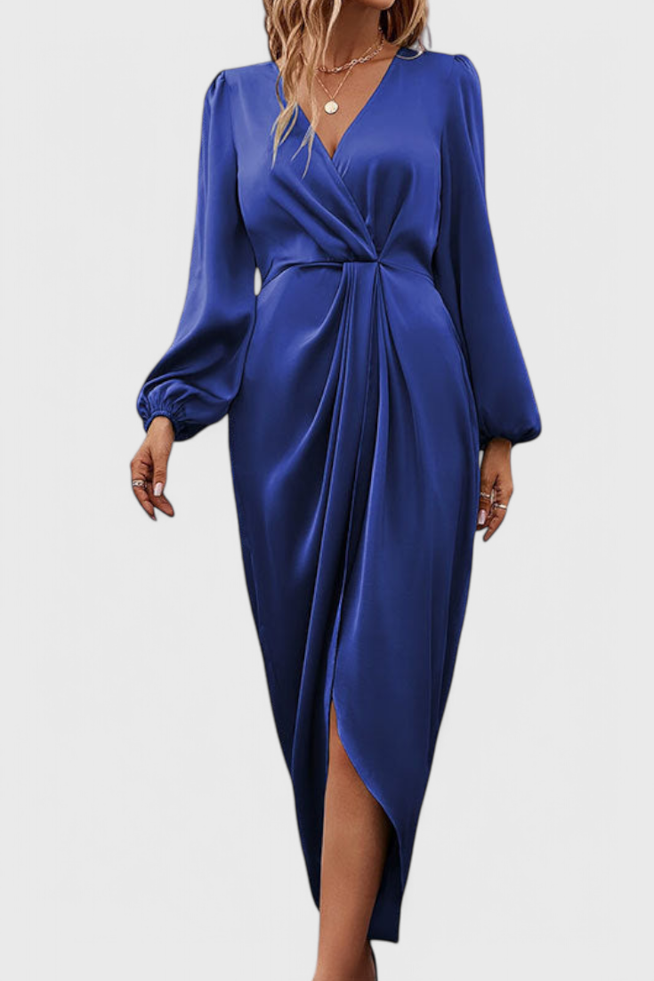 Andrea - Robe Longue Élégante avec Décolleté en V et Fente Latérale