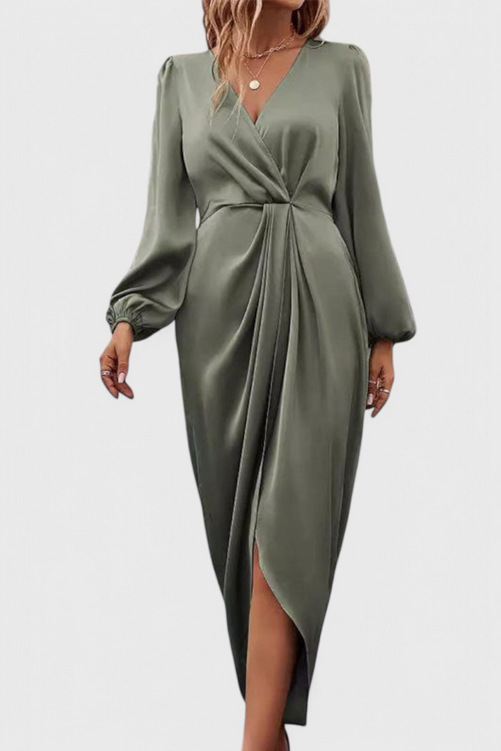Andrea - Robe Longue Élégante avec Décolleté en V et Fente Latérale