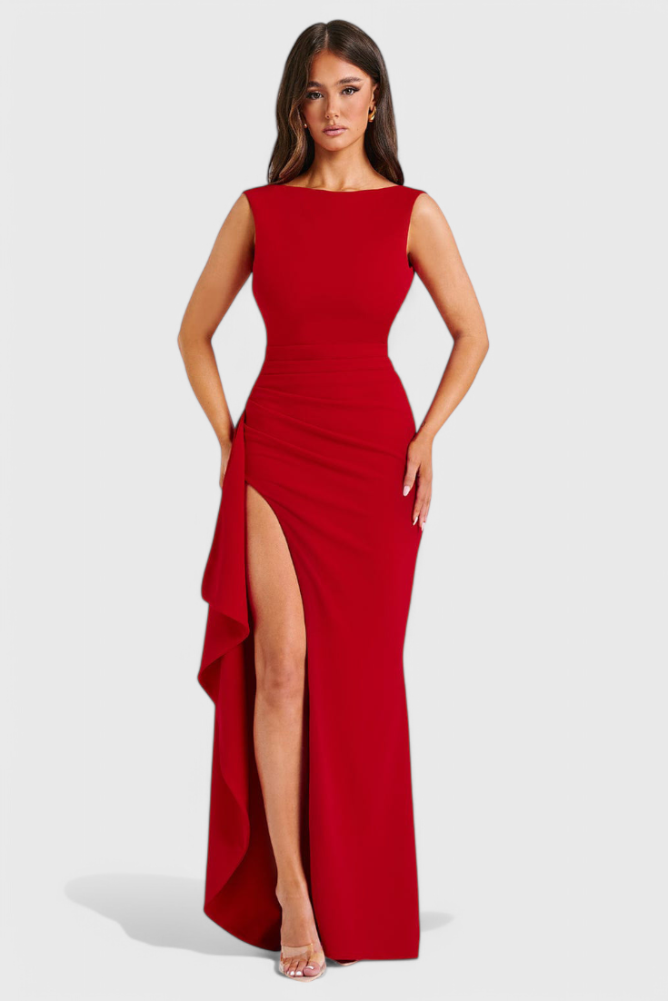 Robe en Soie avec Dos Découvert et Grande Fente