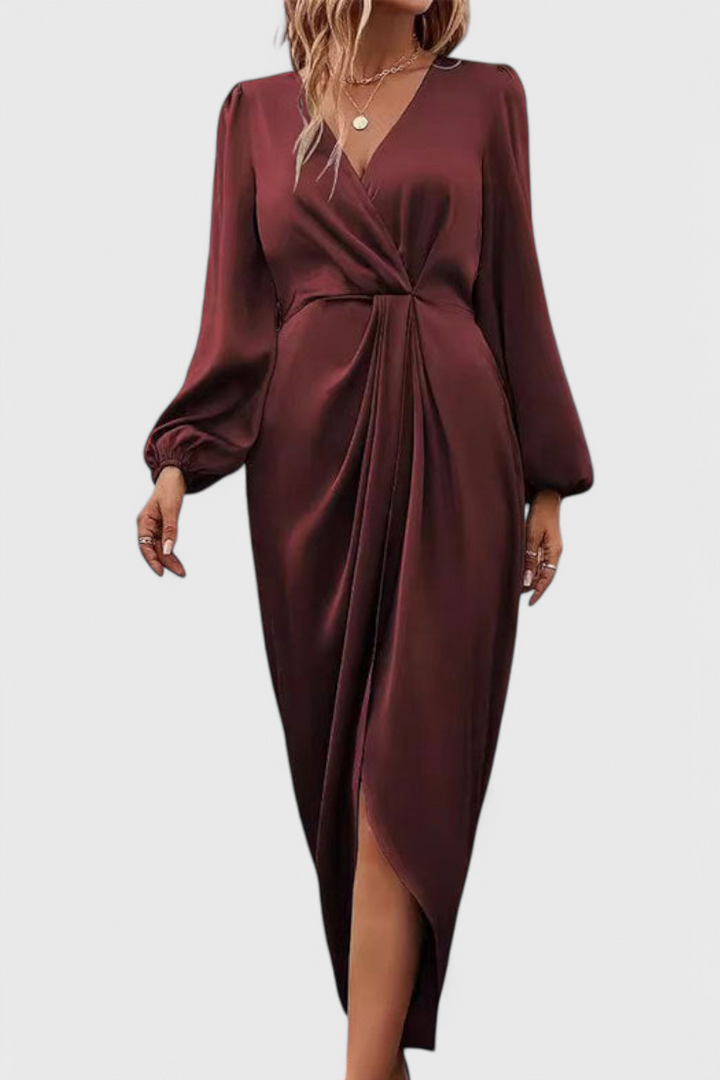 Andrea - Robe Longue Élégante avec Décolleté en V et Fente Latérale