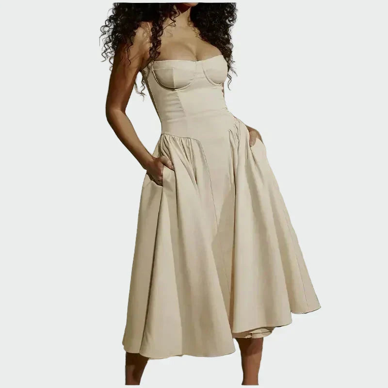 Robe Maxi en Satin avec Fines Bretelles