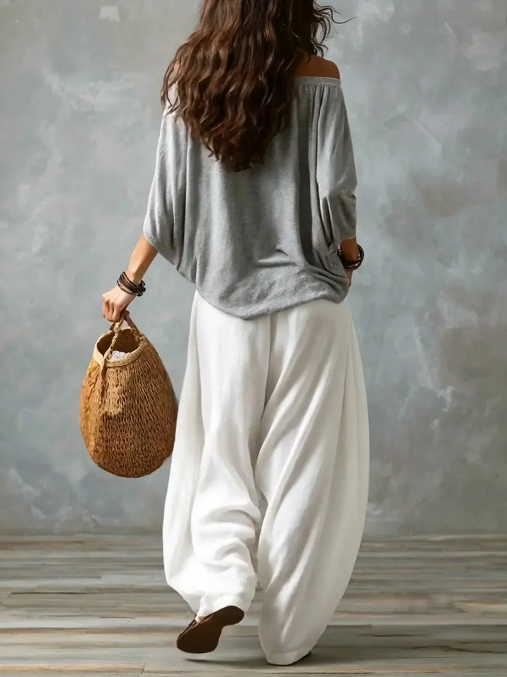 Haut à épaules dénudées et pantalon lantern