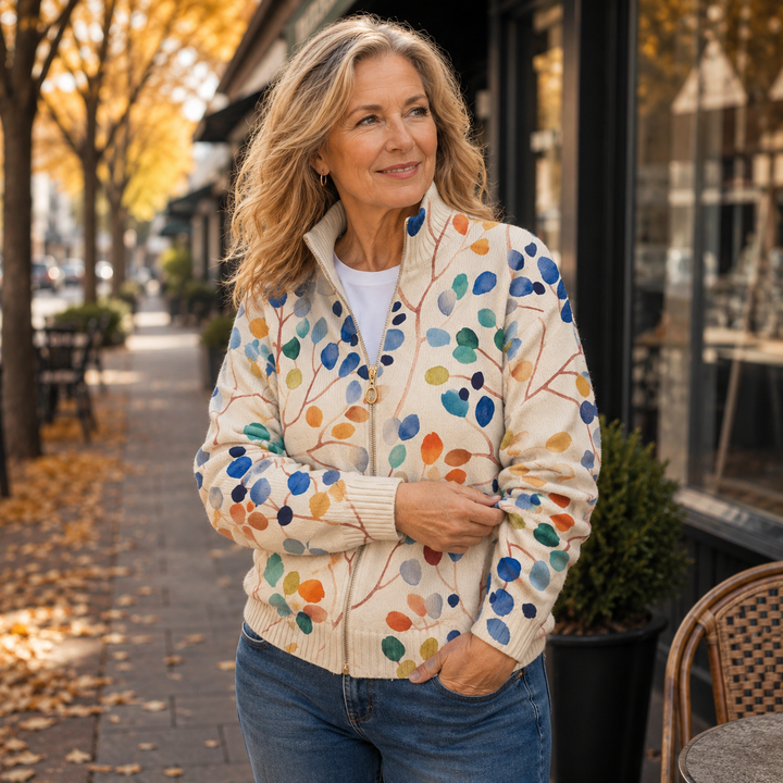 Delphine | Cardigan zippé à imprimé botanique