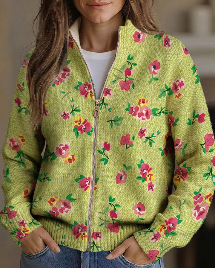 Margot | Cardigan zippé floral rose et lime