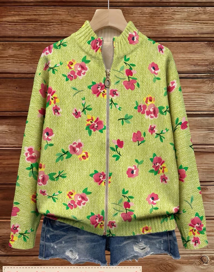 Margot | Cardigan zippé floral rose et lime