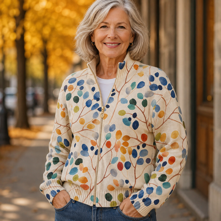 Delphine | Cardigan zippé à imprimé botanique
