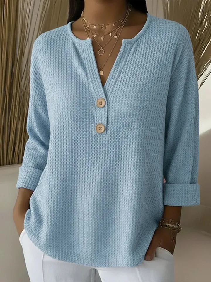 Lucía | T-shirt Henley à Texture Gauffrée avec Boutons