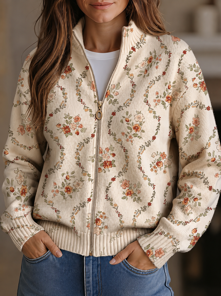 Vivienne | Cardigan zippé à motifs floraux